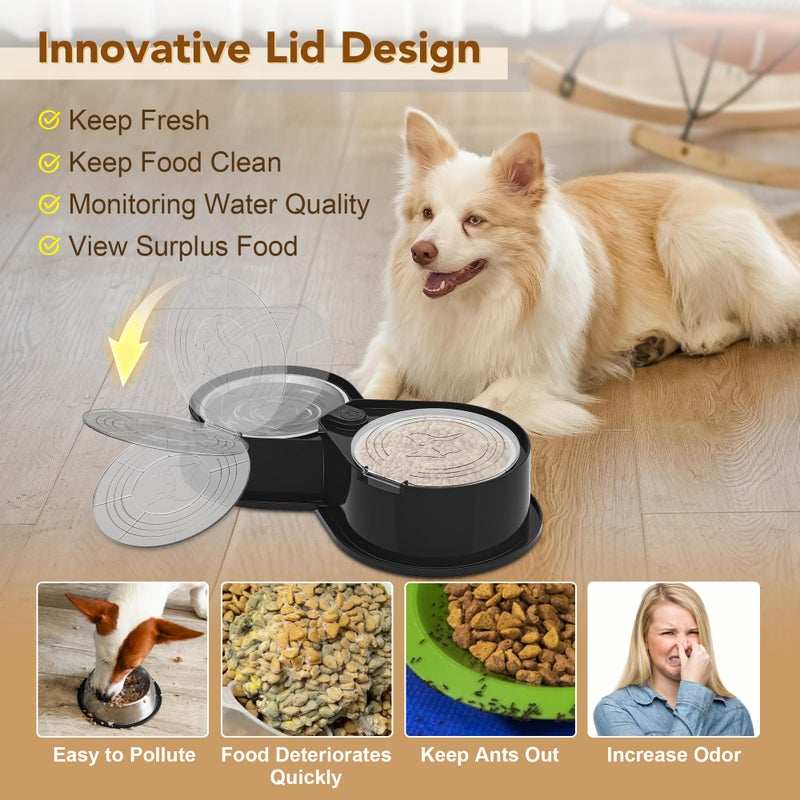 Newget Stainless Steel Dog Bowl Set with Lids, 304 Metal Dual Food & Water Bowls for Dogs & Cats, Foldable Pet Feeder with Cover Keeps Food Fresh, Anti-Skid Dog Dish for Small/Medium/Large Pets - Image 3