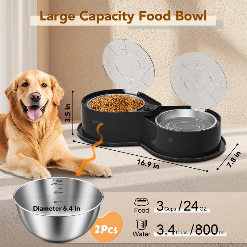 Newget Stainless Steel Dog Bowl Set with Lids, 304 Metal Dual Food & Water Bowls for Dogs & Cats, Foldable Pet Feeder with Cover Keeps Food Fresh, Anti-Skid Dog Dish for Small/Medium/Large Pets - Image 2