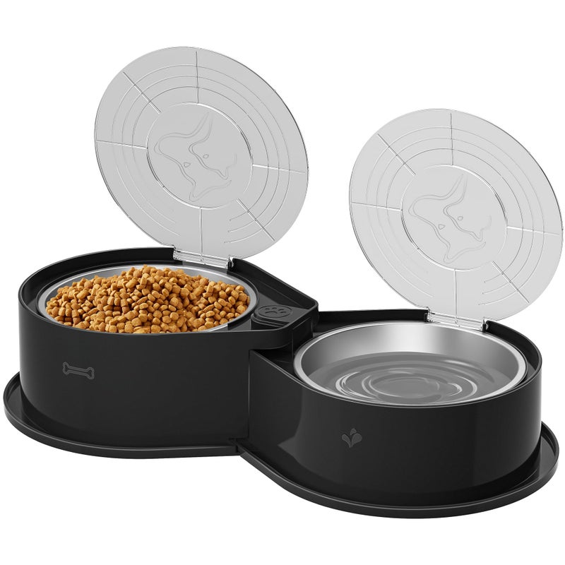 Newget Stainless Steel Dog Bowl Set with Lids, 304 Metal Dual Food & Water Bowls for Dogs & Cats, Foldable Pet Feeder with Cover Keeps Food Fresh, Anti-Skid Dog Dish for Small/Medium/Large Pets - Image 1