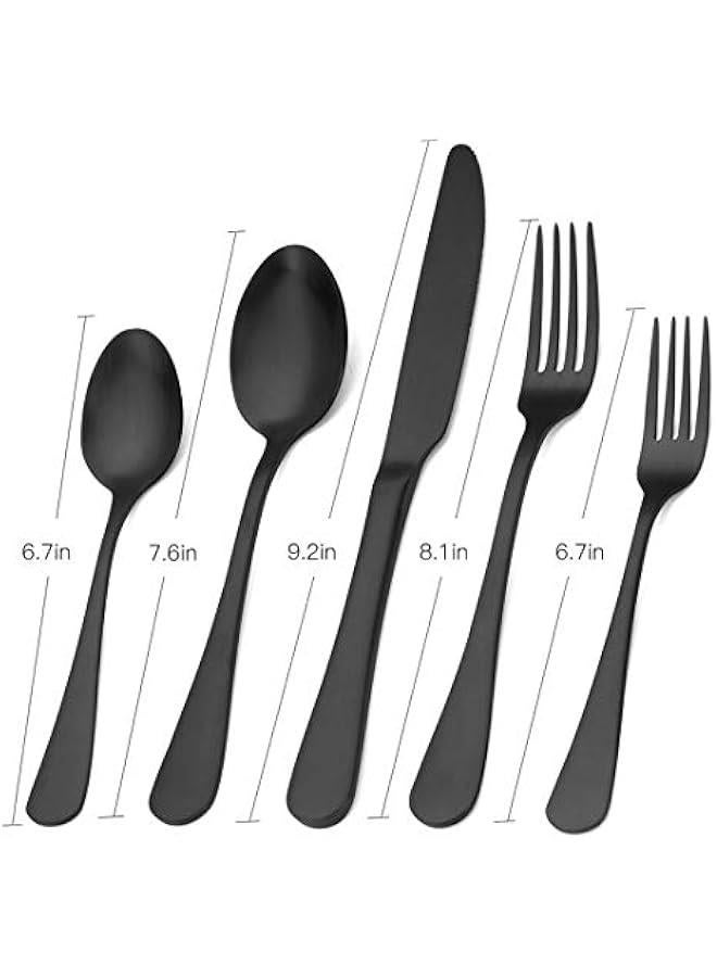 Matte Black Silverware Set, Satin Finish 20-Piece Stainless Steel Flatware Set,Kitchen Utensil Set Service for 4,Tableware Cutlery Set for Home and Restaurant, Dishwasher Safe - Image 2