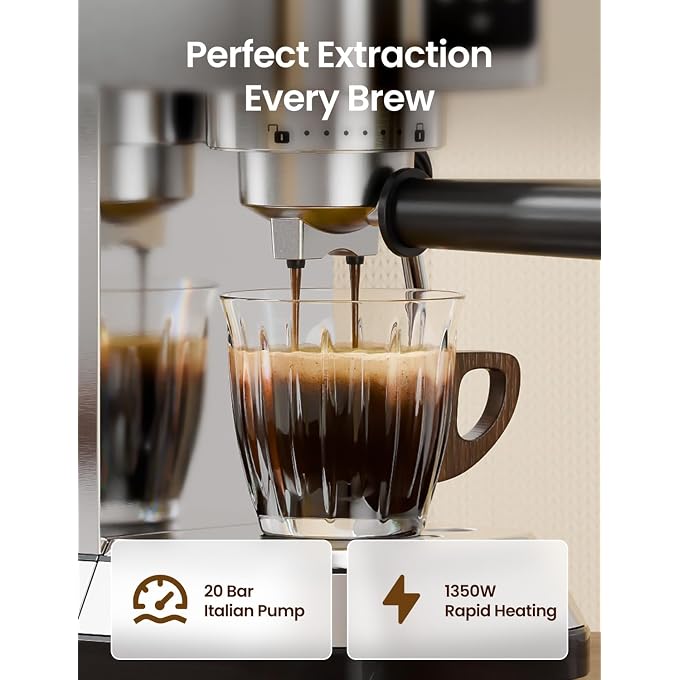 Espresso Machine 20 Bar, Compact Coffee Maker with Milk Frother & Cold Brew Function, 52oz Removable Water Tank, Stainless Steel Cappuccino, Latte Maker, Silver - Image 2