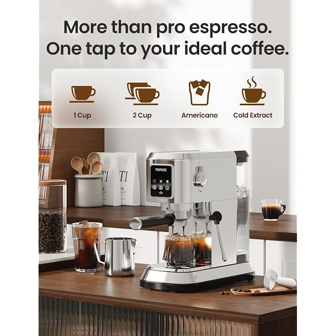Espresso Machine 20 Bar, Compact Coffee Maker with Milk Frother & Cold Brew Function, 52oz Removable Water Tank, Stainless Steel Cappuccino, Latte Maker, Silver - Image 3