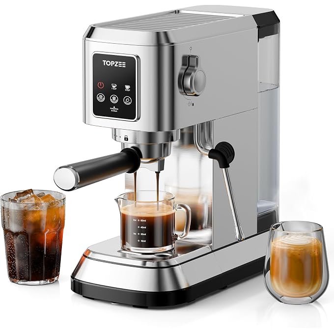 Espresso Machine 20 Bar, Compact Coffee Maker with Milk Frother & Cold Brew Function, 52oz Removable Water Tank, Stainless Steel Cappuccino, Latte Maker, Silver - Image 1