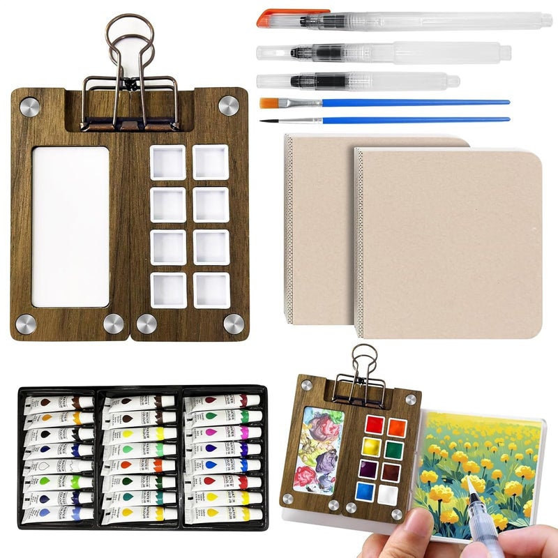 URSOQ Mini Watercolor Paint Set, Travel Paint kit, Pocket Watercolor Set with Paint, Brush, Sketchbook & Copper Clip, Watercolor Travel Kit for Beginners, Artists & Painting Enthusiasts - Image 1