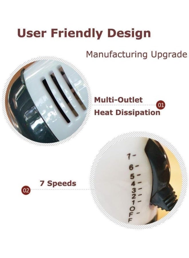 خلاط يدوي كهربائي - مضرب بيض يدوي خفيف الوزن بقوة 180 واط مع 7 إعدادات للسرعة، ومضارب طويلة جدًا، وخطافات للعجين، ومضرب بيض بالوني - مثالي للخبز والخفق والخلط وصنع الكيك - Image 3