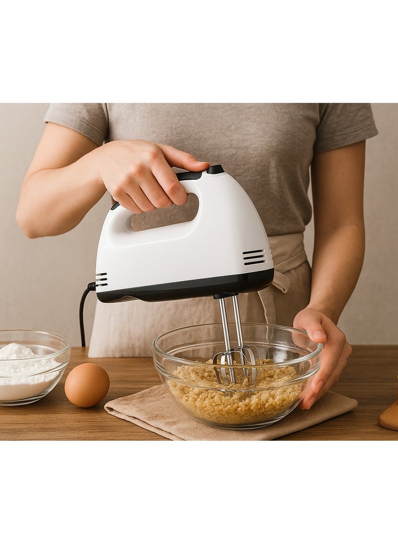 خلاط يدوي كهربائي - مضرب بيض يدوي خفيف الوزن بقوة 180 واط مع 7 إعدادات للسرعة، ومضارب طويلة جدًا، وخطافات للعجين، ومضرب بيض بالوني - مثالي للخبز والخفق والخلط وصنع الكيك - Image 2