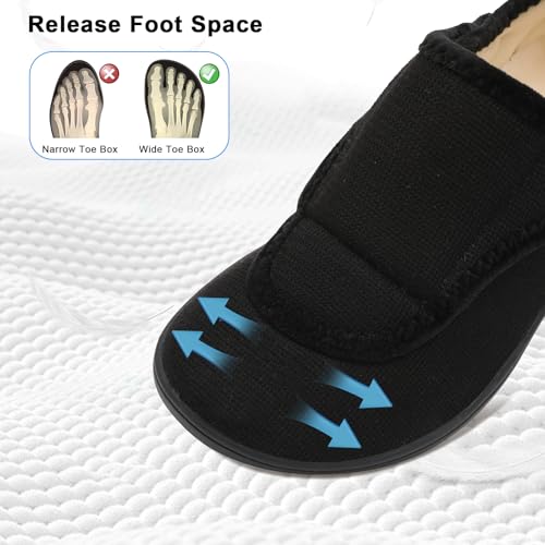 Scurtain Mens Wide Width Neuropathy Shoes Adjustable Orthopedic Socks Slippers Hospital Swollen Feet Slippers Comfy Elderly Indoor Outdoor Slippers Size Black Size - Image 4