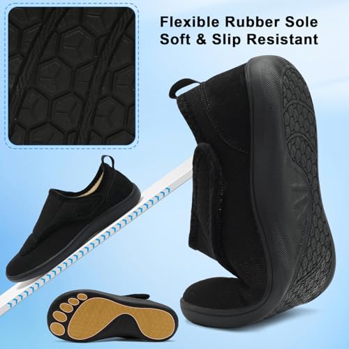Scurtain Mens Wide Width Neuropathy Shoes Adjustable Orthopedic Socks Slippers Hospital Swollen Feet Slippers Comfy Elderly Indoor Outdoor Slippers Size Black Size - Image 5
