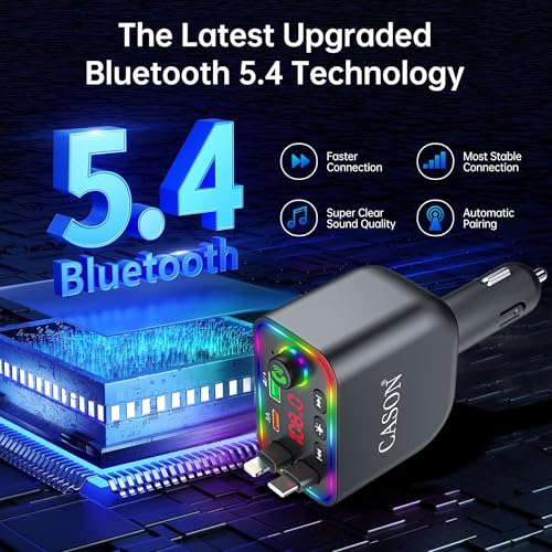 Cason Car Bluetooth FM Transmitter/Receiver, Radio Bluetooth Adapter for Car with 5V/3.1A Super Fast Retractable Charging Cable, LED Display, Hands-Free Calling Supports All Smartphones - Image 3
