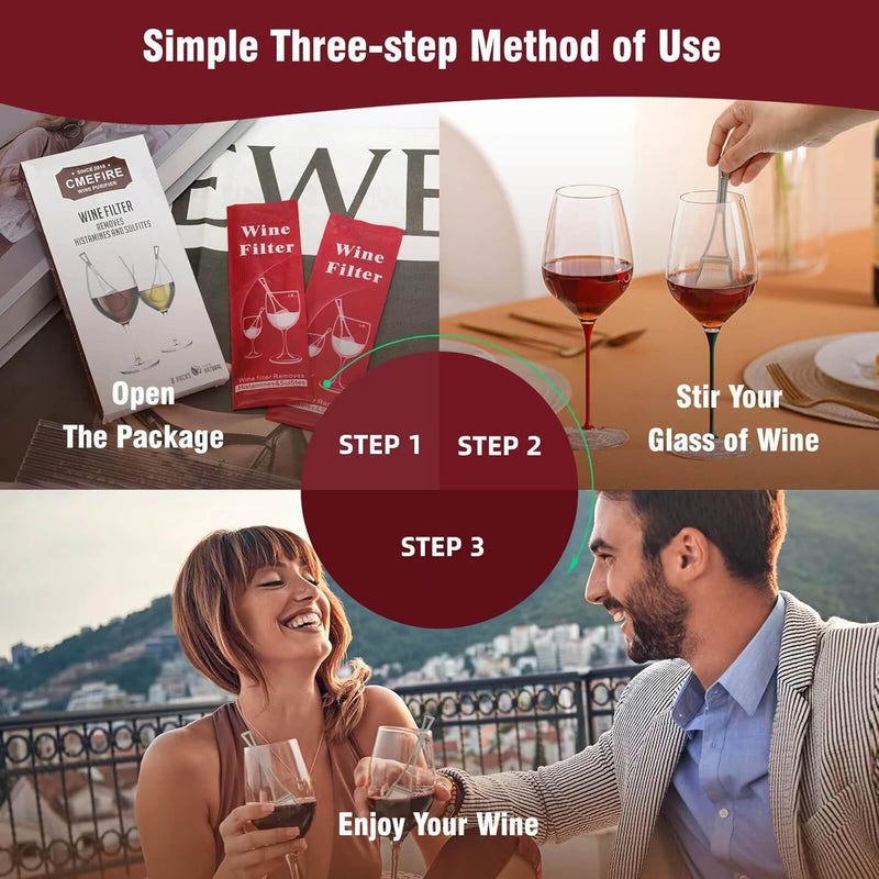Cmefire Wine Wands Filter - Removes Sulfites & Histamines: May Reduce and Alleviate Wine Allergies & Sensitivities, Purifier to Restore Taste, 4Pack Wine Wand Filters for Wine Lover Accessories & Gifts - Image 5