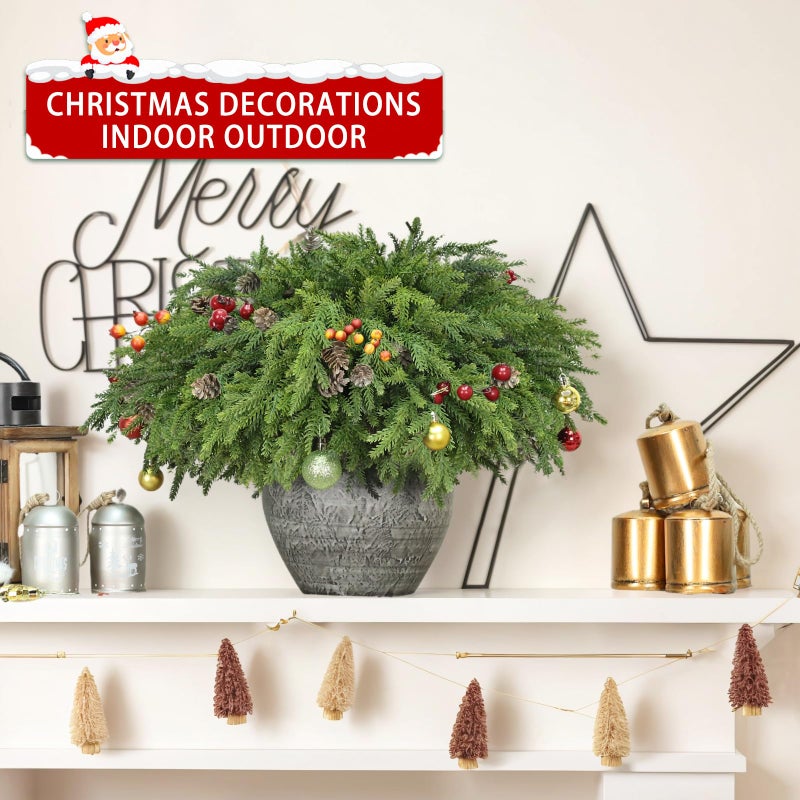 RHTRJ 12 Pcs Christmas Greenery Stems with Pinecones Soft Bendable Naturally Droop Realistic Artificial Pine Stems Christmas Pine Branches Picks Faux Cedar Stems for Vase Garland Wreath Table Home Decor(12) - Image 4
