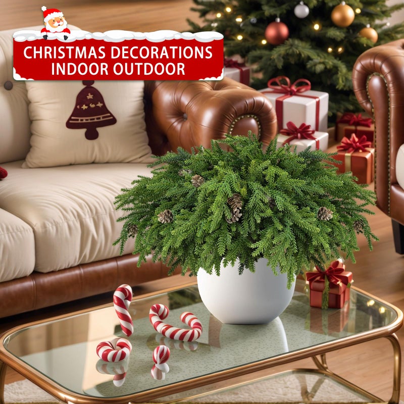 RHTRJ 12 Pcs Christmas Greenery Stems with Pinecones Soft Bendable Naturally Droop Realistic Artificial Pine Stems Christmas Pine Branches Picks Faux Cedar Stems for Vase Garland Wreath Table Home Decor(12) - Image 2