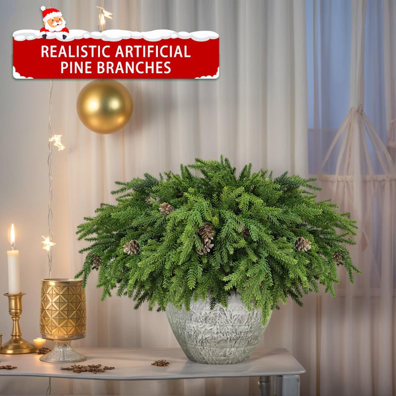 RHTRJ 12 Pcs Christmas Greenery Stems with Pinecones Soft Bendable Naturally Droop Realistic Artificial Pine Stems Christmas Pine Branches Picks Faux Cedar Stems for Vase Garland Wreath Table Home Decor(12) - Image 5