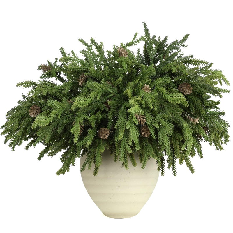 RHTRJ 12 Pcs Christmas Greenery Stems with Pinecones Soft Bendable Naturally Droop Realistic Artificial Pine Stems Christmas Pine Branches Picks Faux Cedar Stems for Vase Garland Wreath Table Home Decor(12) - Image 1