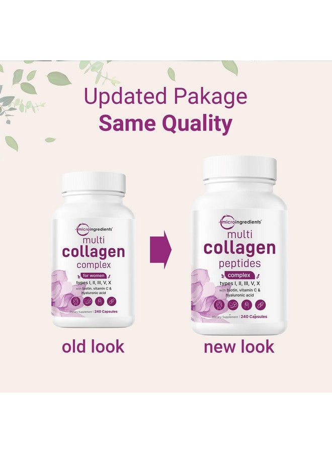 Micro Ingredients Micro Ingredients Multi Collagen Pills for Women & Men, 240 Capsules | Type I, II, III, V, X - Hydrolyzed Collagen Peptides with Biotin, Hyaluronic Acid & Vitamin C | Hair, Skin, Nail & Joint Support  - Image 3