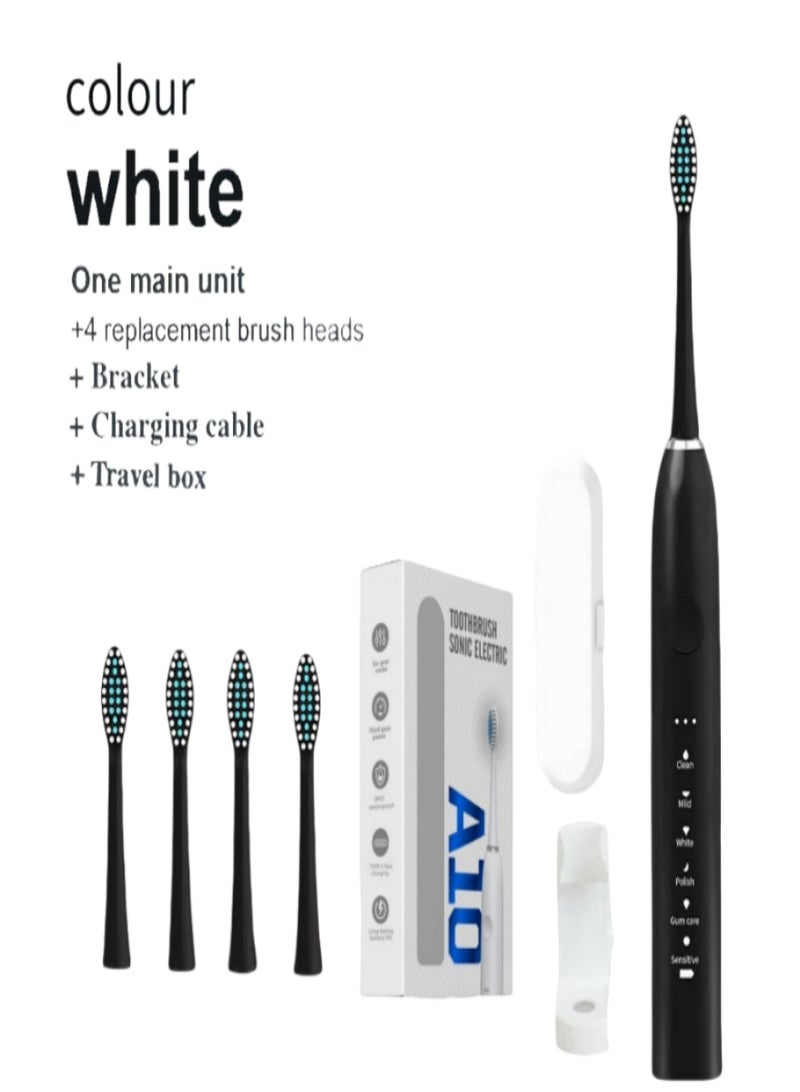 An electric toothbrush- deep cleaning rechargeable electric toothbrush, 4 brush heads and travel case, stand - pressure sensor protects gums - 6 cleaning modes - Image 1