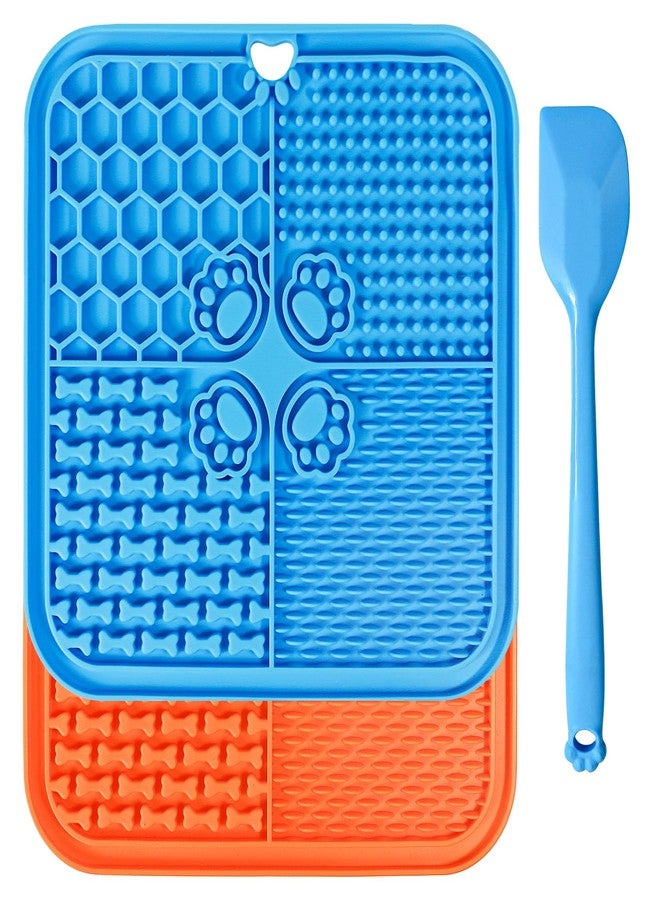Verwohnt Lick Mat for Dogs With Suction Cups - 2 Pack Food Mat and Slow Feeder Cat Bowl for Anxiety Relief, Enrichment Toys, Bathing Station and Grooming (Blue & Orange) - Image 1