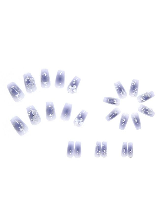 24 Pcs Camellia Butterfly Style Purple Nails Plate,Full Cover Long Fake Nails Glossy False Nails,Acrylic Nails for Women and Girls - Image 3