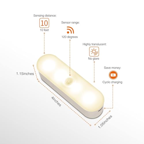 FLYNGO 2Pcs Motion Sensor LED Night Light Home, Indoor Auto On/Off Rechargeable Wireless Magnetic LED Cabinet Lamp for Closet, Bedroom, Home, Stairs, Kitchen, Bathroom, Wardrobe Lighting - Image 3