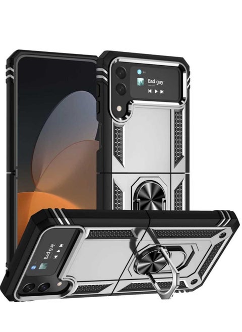 For Samsung Galaxy Z Flip 4 Case,Protective Phone Case with Magnetic Kickstand Holder for Samsung Galaxy Z Flip 4,Silver