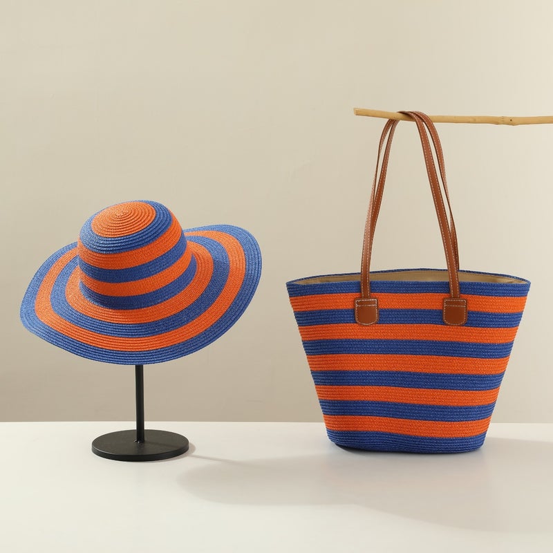 Style Straw Bag Mori Style Woven Shoulder Bag Hat Set Summer Outdoor Travel Holiday Beach Tote Bag - Image 1