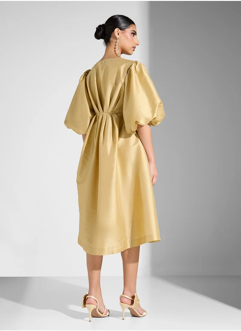 سنوار RUFFLE SLEEVE TAFFETA DRESS