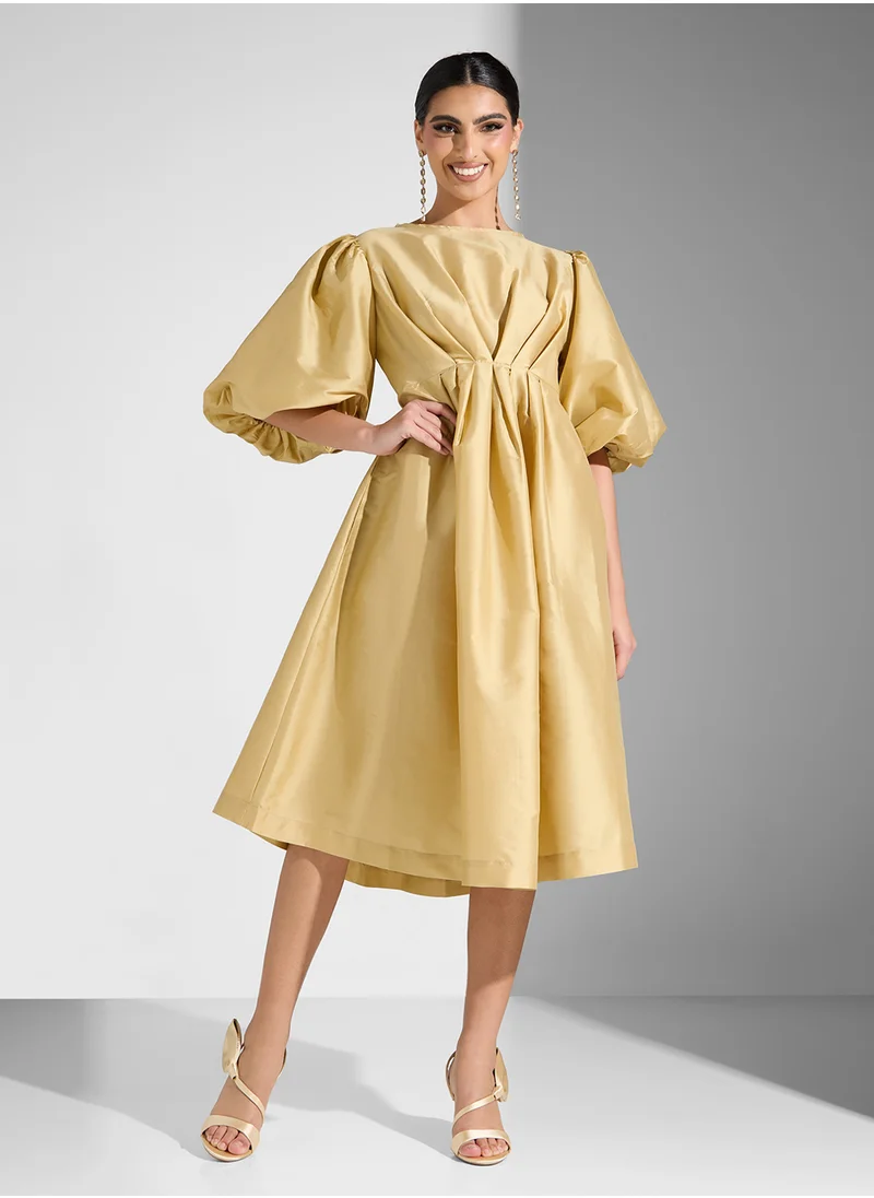 SINOIR RUFFLE SLEEVE TAFFETA DRESS