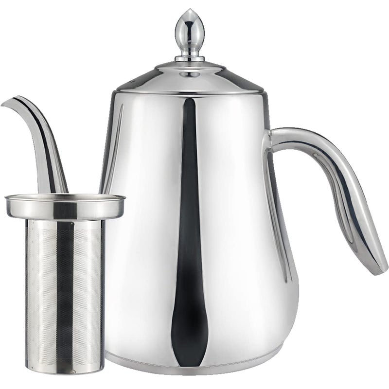 SANQIAHOME Stainless Steel Teapot with strainer Tea Pot With Removable Infuser or filter for Loose Leaf and Tea Bags cold water Pitcher Tea Maker Dishwasher Safe (silver, 1550ml(51Oz)) - Image 2
