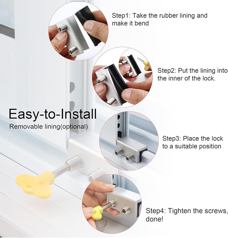 PENMAMA Window Locks, 4 Sets Sliding Security Window Lock with Key for Vertical & Horizontal Sliding Windows & Sliding Doors, Adjustable Window Locks Security Window Stoppers for Patio Bedroom Home and Office - Image 4