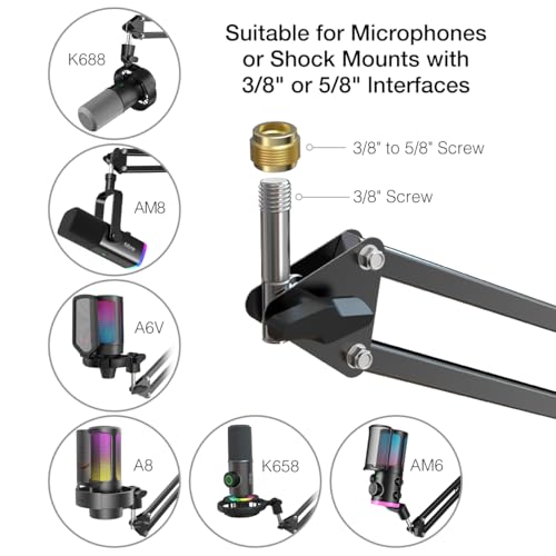 FIFINE حامل ميكروفون، حامل ميكروفون FIFINE المعلق مع مشبك ثقيل، محول 3/8" إلى 5/8"، للتعليق الصوتي، الألعاب، التسجيل، الاستوديو، المكتب المنزلي (CS1) - Image 3