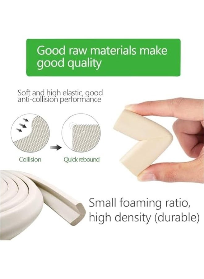 Furniture Edge and Corner Guards | 4 Meters Protective Rubber Foam Cushion | 4 Adhesive Childsafe Corners | Baby Child Proofing Foam Set and Safe for Table, Fireplace, Countertop