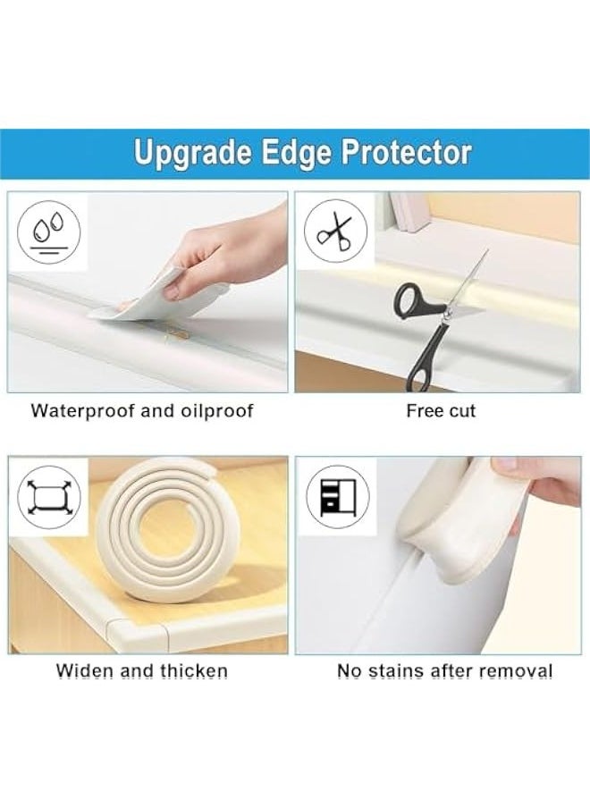 Furniture Edge and Corner Guards | 4 Meters Protective Rubber Foam Cushion | 4 Adhesive Childsafe Corners | Baby Child Proofing Foam Set and Safe for Table, Fireplace, Countertop