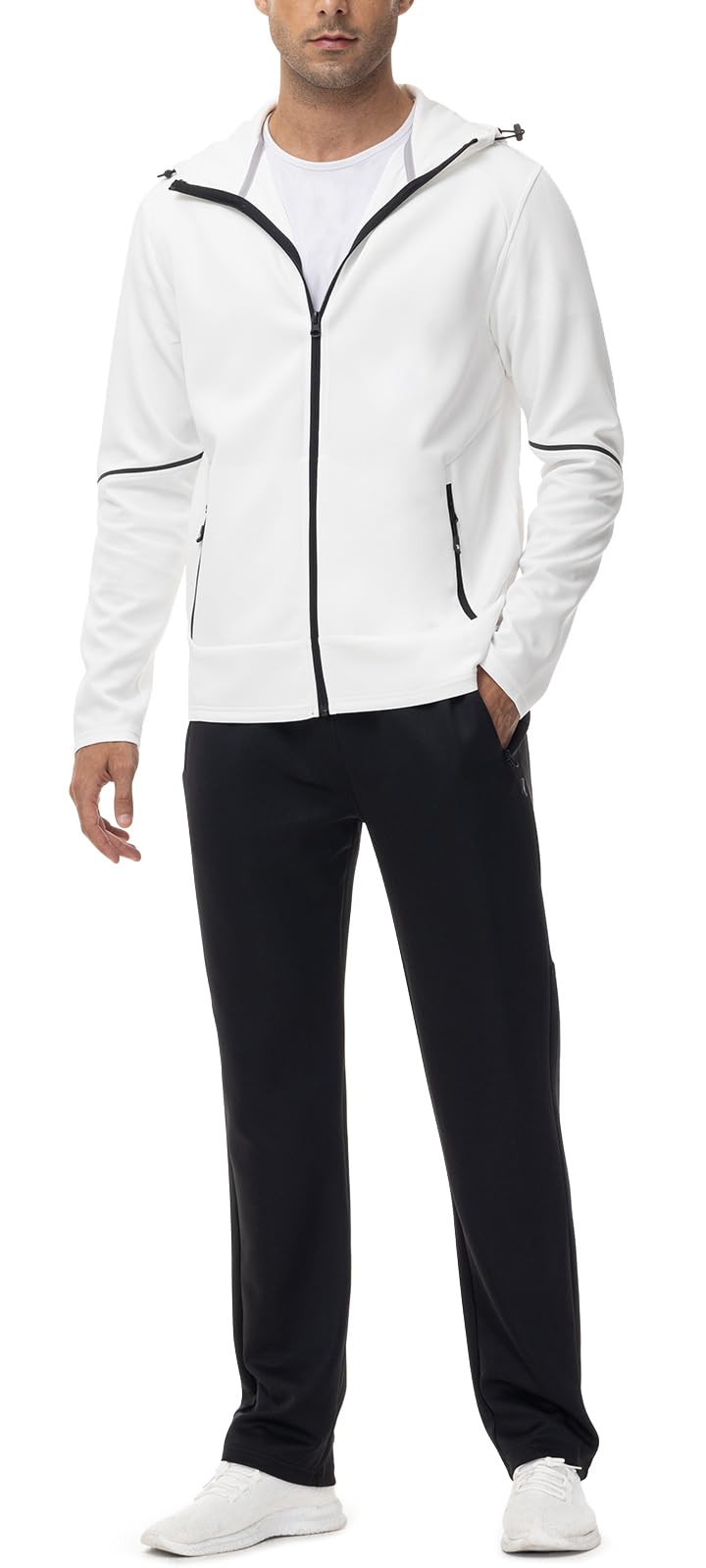 Rdruko Men's Track Sweat Suits 2 Piece Set Sweatsuits Tracksuits Jogging Workout Gym Athletic Suits with Hood(White, US L) - Image 3