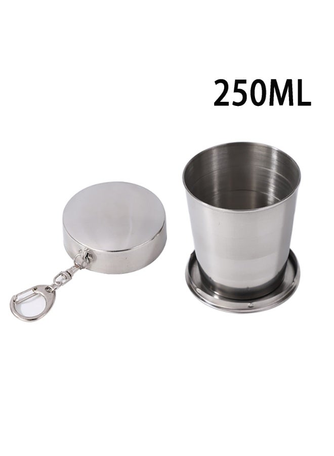 Stainless Steel Collapsible Cup with Lid and Keychain for Hiking Camping Outdoor Activities (250ML) - Image 1