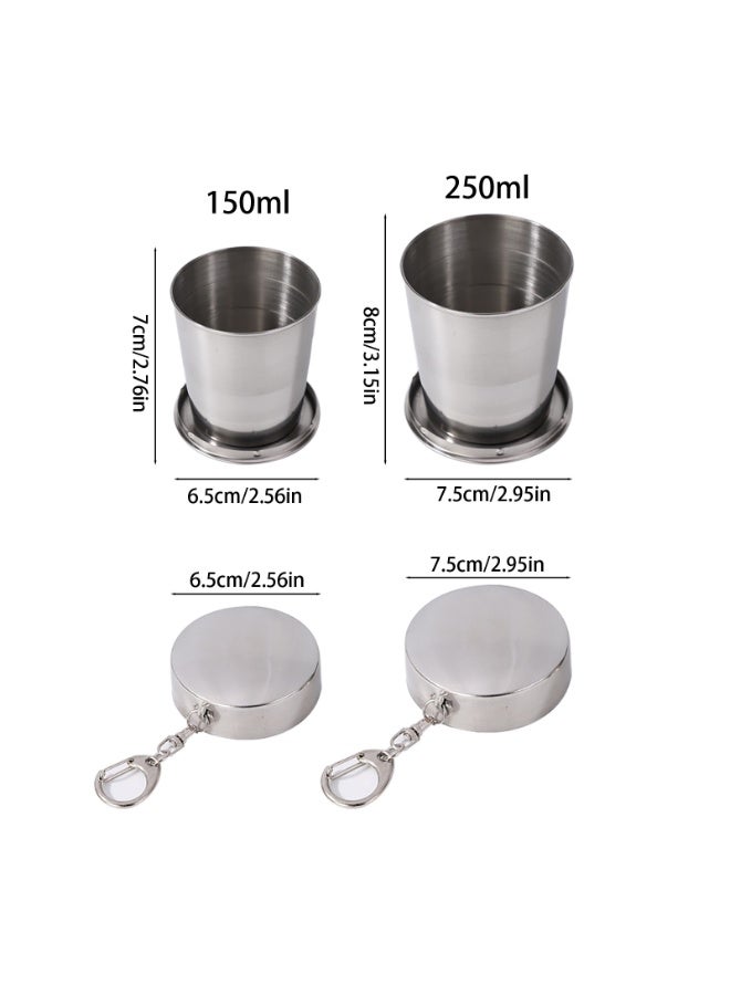 Stainless Steel Collapsible Cup with Lid and Keychain for Hiking Camping Outdoor Activities (250ML) - Image 4