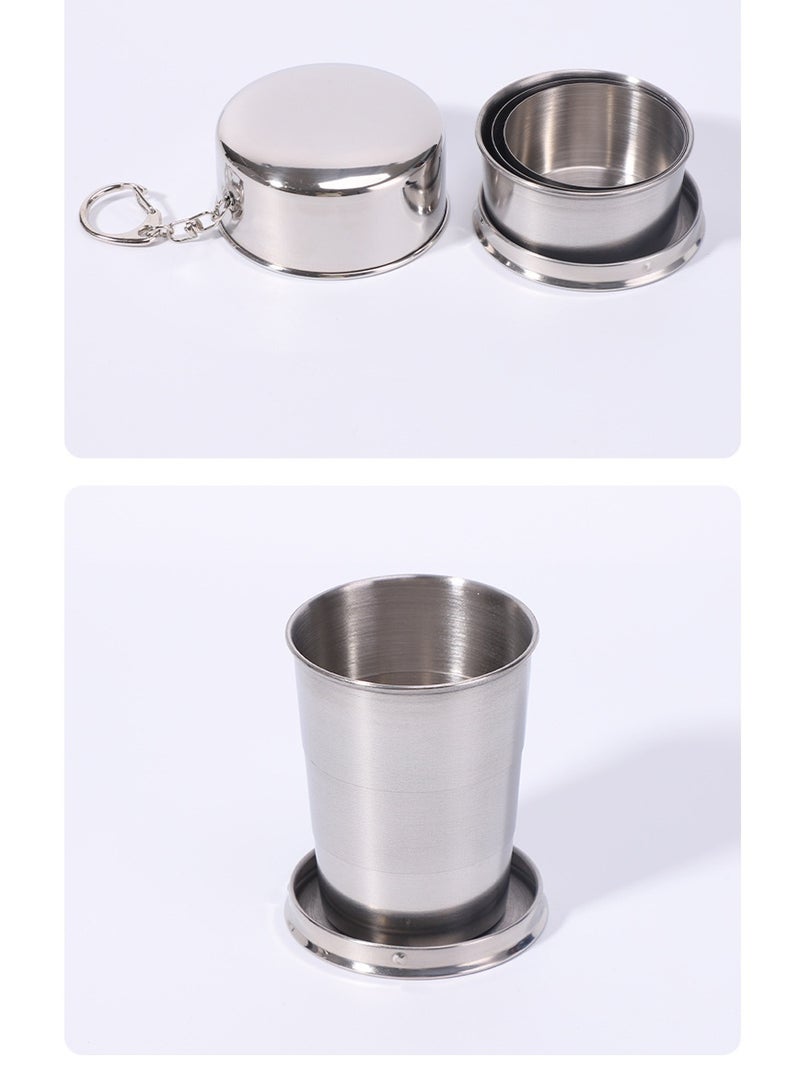 Stainless Steel Collapsible Cup with Lid and Keychain for Hiking Camping Outdoor Activities (250ML) - Image 2