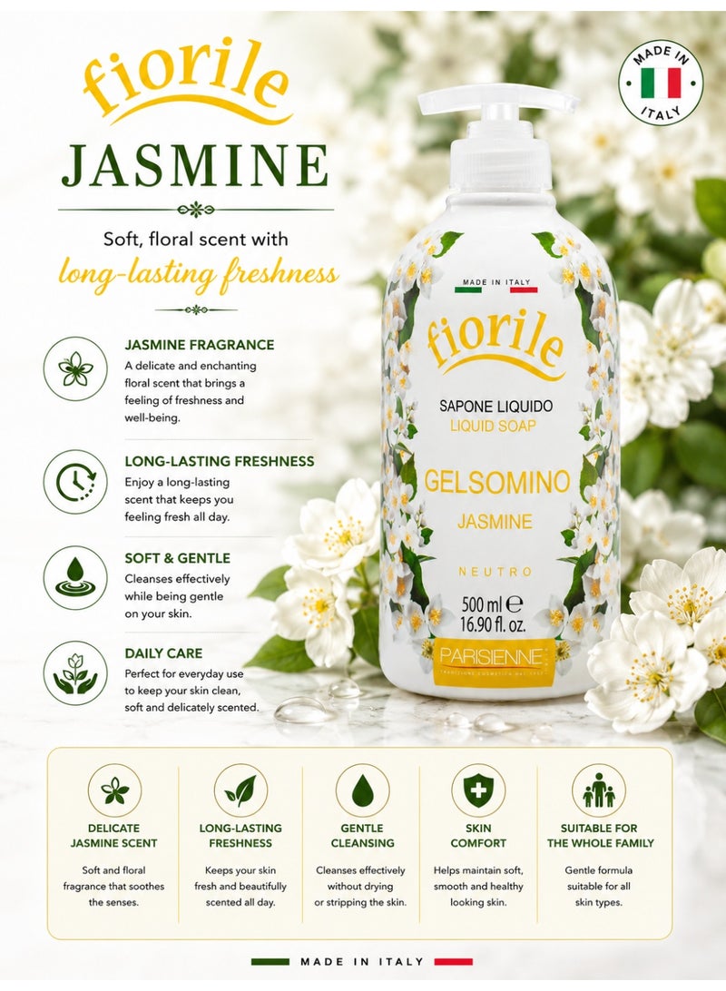 Fiorile Liquid Soap Jasmin 500ML | Gentle Cleansing with Elegant Floral Fragrance | Hand Wash | Germ Protection & Deep Cleansing | Soothing & Moisturizing Effect - Image 3