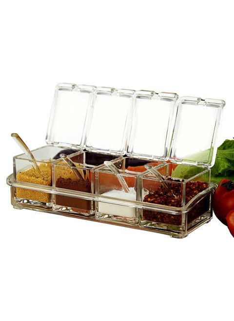 KRexpress 4pcs Acrylic Seasoning Box Seasoning Storage Clear Spice Rack Organizer Condiment Holder Container Spices,with Plastic Spoons Set of 4