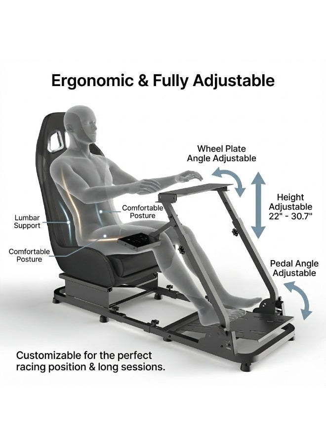 FlashHawk Adjustable Steering Wheel Stand & Gear Shifter Mount, Foldable Sim Racing Cockpit with Gaming Seat Compatible with Logitech G923 G29 G920, Thrustmaster, Fanatec, PS5, Xbox, PC - Black - Image 5