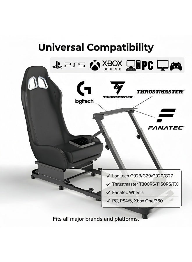 FlashHawk Adjustable Steering Wheel Stand & Gear Shifter Mount, Foldable Sim Racing Cockpit with Gaming Seat Compatible with Logitech G923 G29 G920, Thrustmaster, Fanatec, PS5, Xbox, PC - Black - Image 4