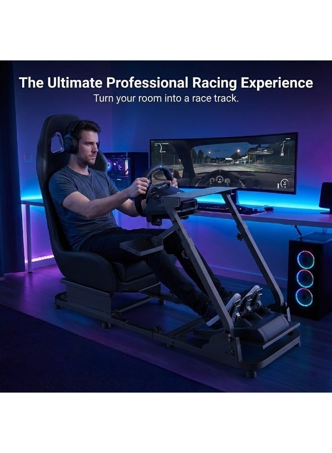 FlashHawk Adjustable Steering Wheel Stand & Gear Shifter Mount, Foldable Sim Racing Cockpit with Gaming Seat Compatible with Logitech G923 G29 G920, Thrustmaster, Fanatec, PS5, Xbox, PC - Black - Image 3