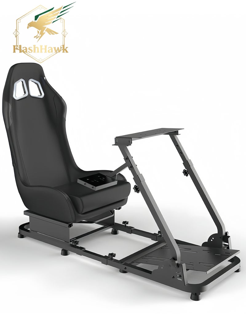 FlashHawk Adjustable Steering Wheel Stand & Gear Shifter Mount, Foldable Sim Racing Cockpit with Gaming Seat Compatible with Logitech G923 G29 G920, Thrustmaster, Fanatec, PS5, Xbox, PC - Black - Image 1