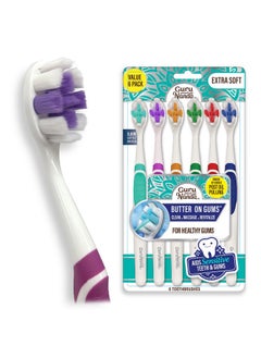 GuruNanda GuruNanda Butter On Gums Toothbrush with 8000+ Softex Bristles, Ultra Soft Bristles for Sensitive & Receding Gums, Perfect for Whiter Teeth, 6 Count  - Image 1