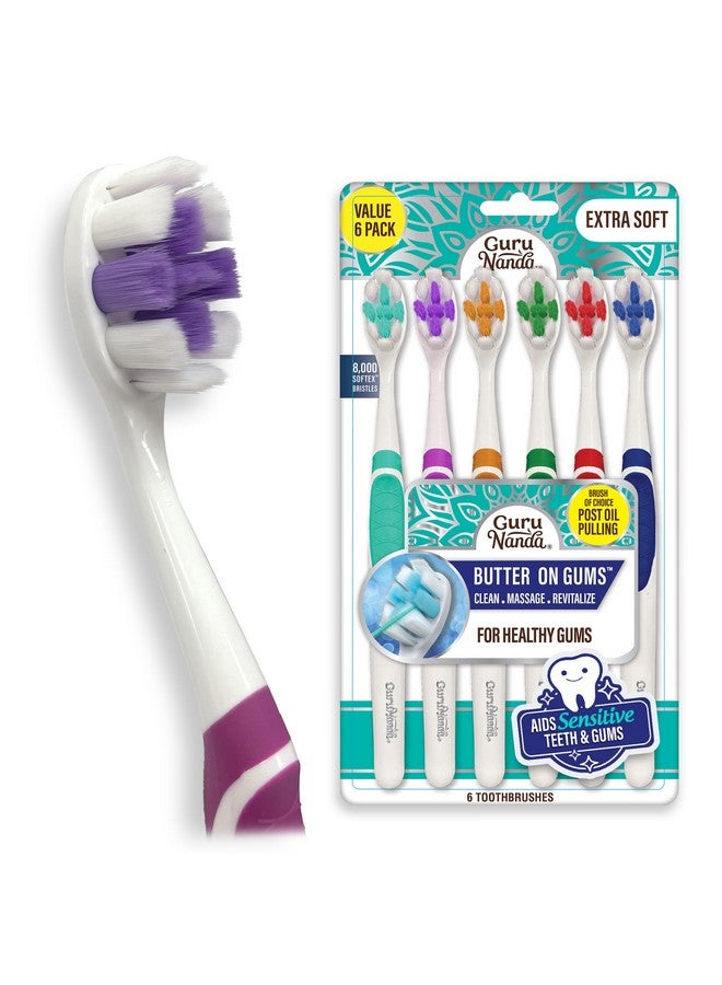 GuruNanda Butter On Gums Toothbrush with 8000+ Softex Bristles, Ultra Soft Bristles for Sensitive & Receding Gums, Perfect for Whiter Teeth, 6 Count - Image 1