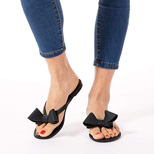 Mtzyoa Women Flip-Flops Bow Sandals Beach Flat Rivets Rain Jelly Slides Black Size 7 Summer Casual Waterproof - Image 5