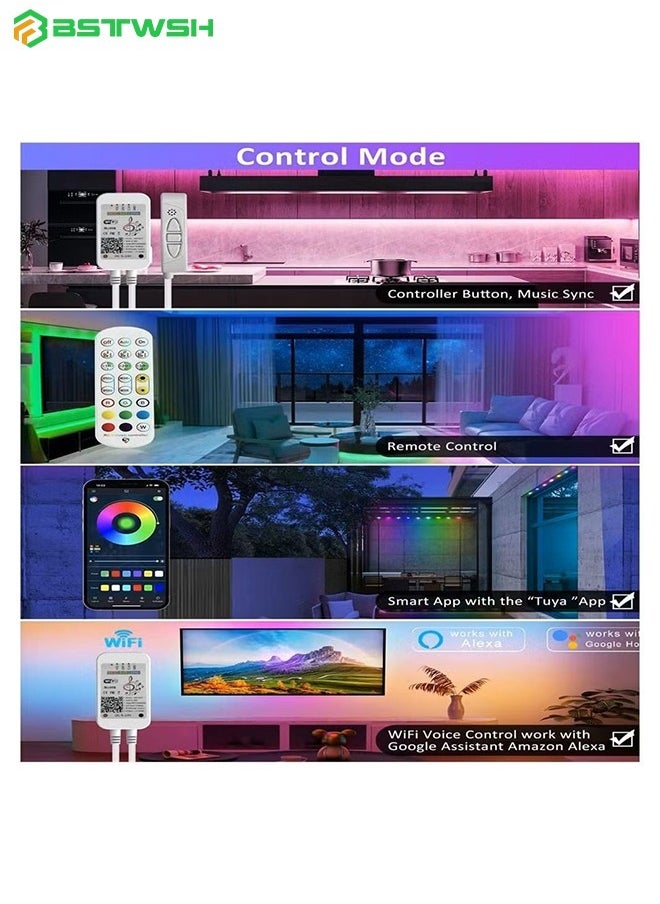 BSTWSH - 5M Alexa LED Strip Lights with Remote Waterproof WiFi RGB Colors Changing Smart Led Neon Light Strips Music Sync APP Control Work with Alexa Strips Light for Bedrooms, Bar, Birthday Party, Game - Image 1
