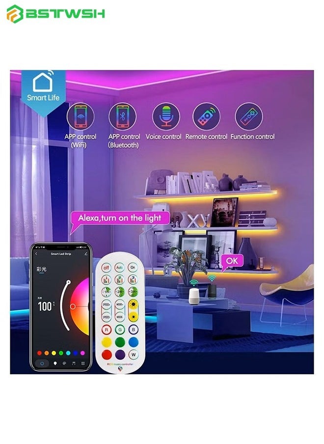 BSTWSH - 5M Alexa LED Strip Lights with Remote Waterproof WiFi RGB Colors Changing Smart Led Neon Light Strips Music Sync APP Control Work with Alexa Strips Light for Bedrooms, Bar, Birthday Party, Game - Image 1