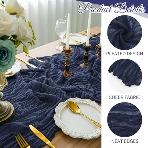 Beautane 10 Pack Navy Blue Cheesecloth Table Runner 17x108 Inch Boho Gauze Cheese Cloth Table Runners for Wedding Party Baby Shower Birthday Home Decor - Image 2