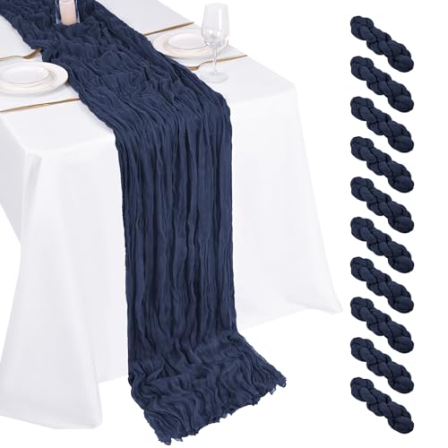 Beautane 10 Pack Navy Blue Cheesecloth Table Runner 17x108 Inch Boho Gauze Cheese Cloth Table Runners for Wedding Party Baby Shower Birthday Home Decor - Image 1