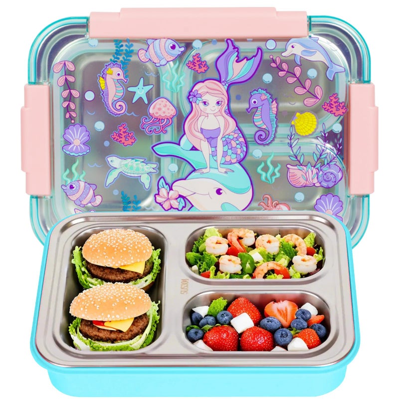 YOYTOO Stainless Steel Bento Lunch Box for Kids 710ml235oz BPAFree LeakProof Food Containers with 3 Compartments Back to School Students Daycare Lunches Snack Container Size for Ages 37